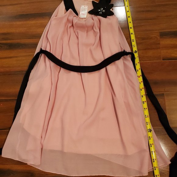 Girls Peach Dress Size 10 Chiffon Sleeveless Straps Black Beaded Flower KIDDO - Picture 6 of 9